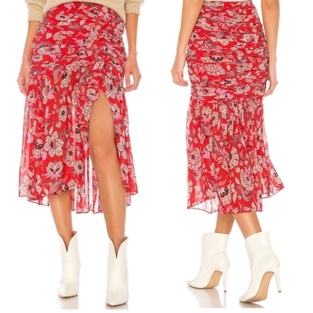 Cinq a Sept Red Floral Ruffle Skirt